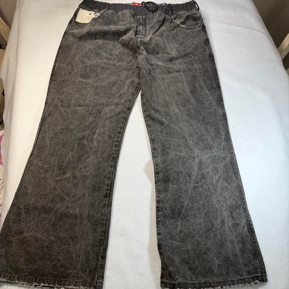 Diverse Angels Acid Wash Baggy Wide Leg Pants Black Gray 3XL Streetwear Grunge